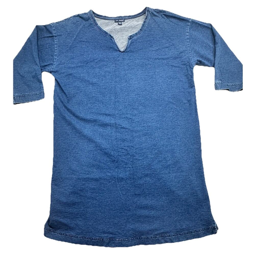 J.Jill Pure Jill Indigo Womens Large Dress Denim Chambray Blue 3/4 Sleeve